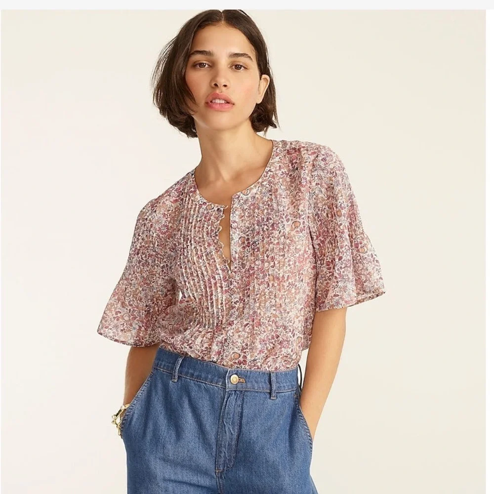 J. Crew Silk cotton voile pintuck top in blooming floral